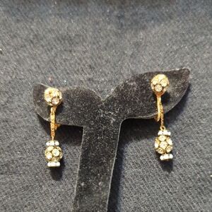Vintage Hattie Carnegie Gold Tone Clear Rhinestone Statement Clip On Earrings
